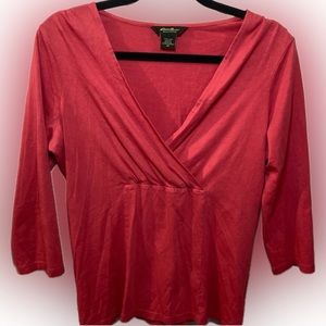 ❤️‍🔥5/20$ EDDIE BAUER💫 Women’s Orange V-Neck Style 3/4 Sleeve Cotton Top